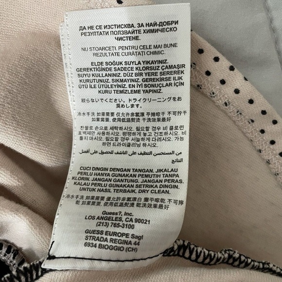 Guess Peplum Sleeveless Top Blouse Size S Mini Polka Dots Pink Black Lac… - Picture 8 of 8